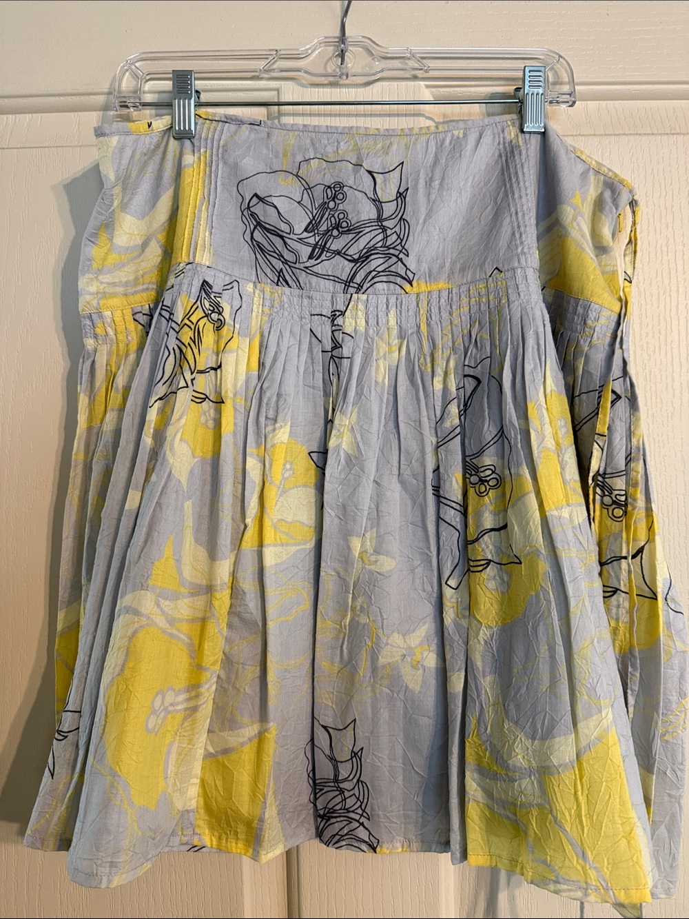 Calvin Klein Jeans Grey & Yellow Floral Pleated Cotton Mini Skirt